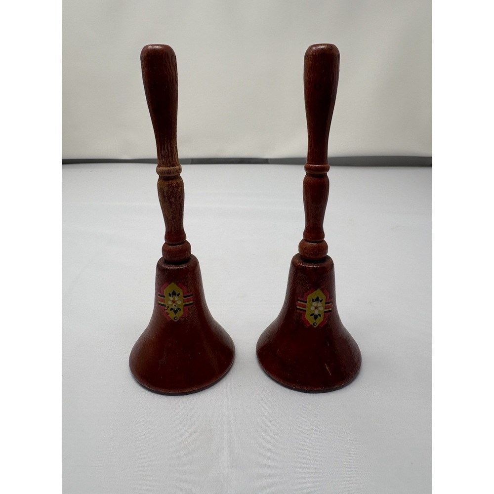 Vintage‎ Brown American Dinner Handcrafted Wood Handle Bell Salt & Pepper Shaker